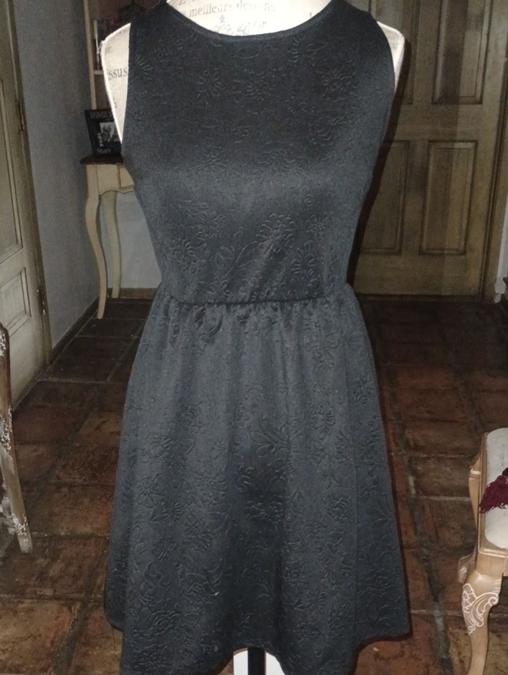 Xhilaration Black Textured Sleeveless Fit-and-Flare Dress